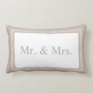 Mr and Mrs Taupe Wedding Keepsake Lumbar Cushion