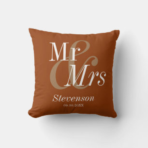 Mr and Mrs Terracottta Modern Wedding Gift Cushion