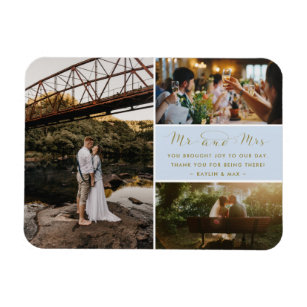 Mr and Mrs Thank You Photo Collage Blue and Gold Magnet