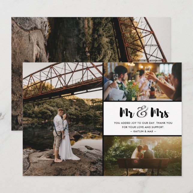 Mr and Mrs Thank You Photo Collage Wedding Card (Front/Back)