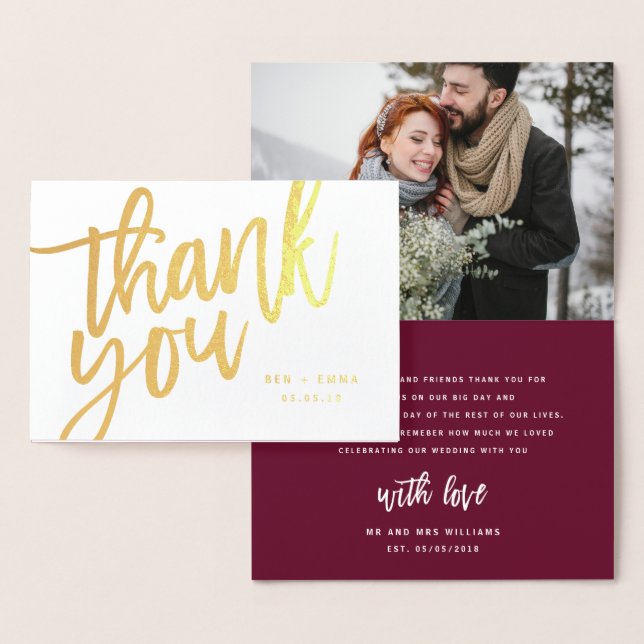 Mr and Mrs thank you photograph real foil Foil Card (Display)