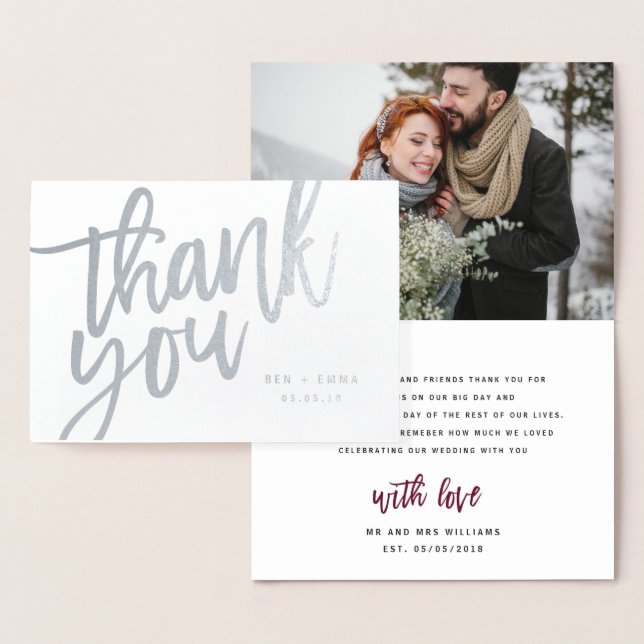 Mr and Mrs thank you photograph real foil Foil Card (Display)