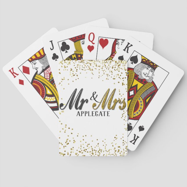 Mr and Mrs Tuxedo Gold Personalised Custom Wedding Playing Cards (Back)