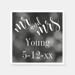 "Mr and Mrs" Typography with Bokeh Photo, Wedding Napkin