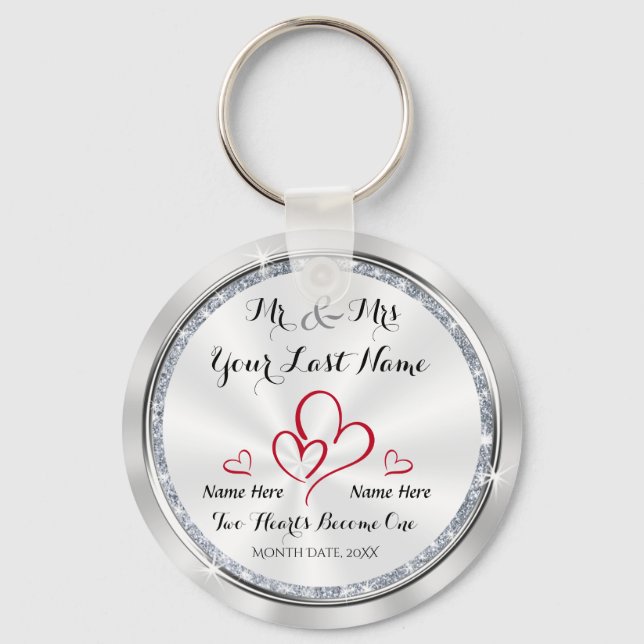 Mr and Mrs Unique Wedding Favours for Guests Key Ring (Front)