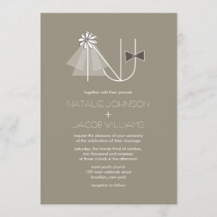 Mr and Mrs Veil & Bow Tie Monogram Wedding Invite