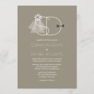 Mr and Mrs Veil & Bow Tie Monogram Wedding Invite