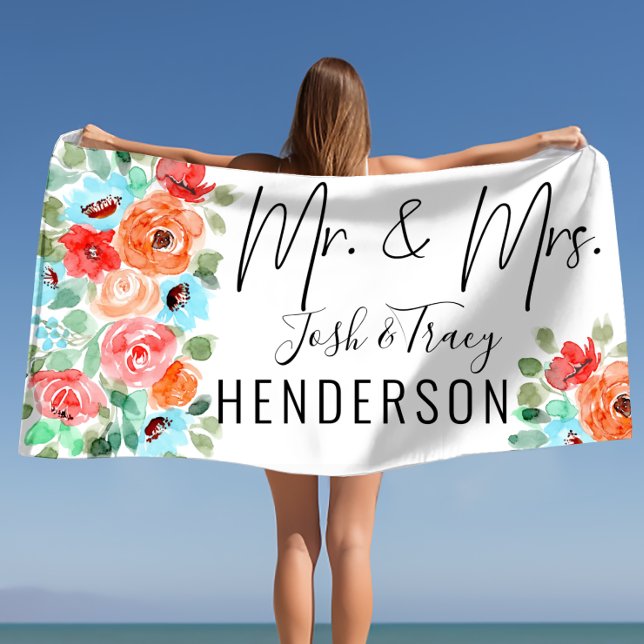 Mr and Mrs, Wedding Bride and Groom Personalised  Beach Towel (Mr and Mrs, Wedding Bride and Groom Personalized Beach Towel)