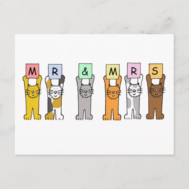 Mr and Mrs Wedding Congratulations, Cute Cats. Postcard (Front)