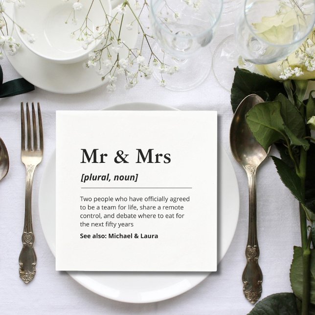 Mr and Mrs Wedding Custom Definition Modern Napkin (Creator Uploaded)