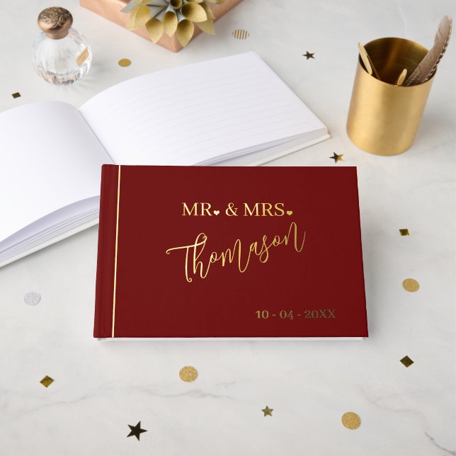 Mr and Mrs Wedding Day Date Gold Guest Book (Front Open)