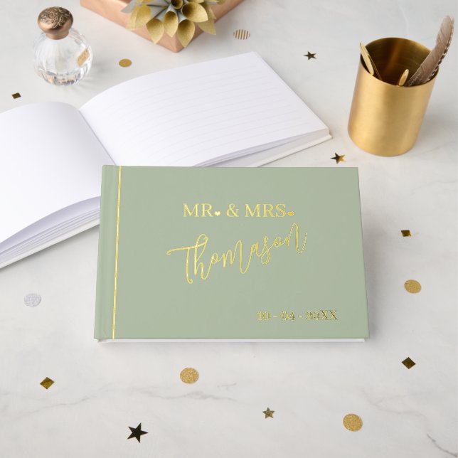 Mr and Mrs Wedding Day Date Gold Guest Book (Front Open)