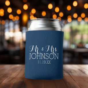 Mr and Mrs Wedding Favour Solid Navy Blue Can Cooler