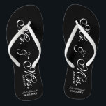 Mr and Mrs wedding flip flops for bride and groom<br><div class="desc">Mr and mrs beach wedding flip flops for bride and groom / Just Married couple. Add your date of marriage. Personalised name elegant flipflops for newlyweds and their entourage. Make your own personalised wedge sandals for team bride, brides maid, maid of honour, flower girl, mother of the bride, mother of...</div>