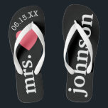 Mr. and Mrs. Wedding Honeymoon Heart Text Thongs<br><div class="desc">A perfect design for a beach wedding or for the honeymoon. Change the Mrs. to Mr. to make a coordinating pair.</div>