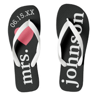 Mr. and Mrs. Wedding Honeymoon Heart Text Thongs
