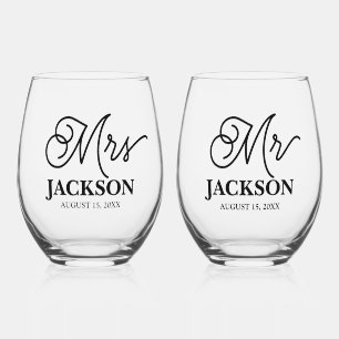 Mr and Mrs Wedding Keepsake Stemless Wine Glass