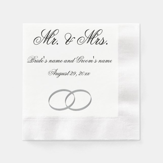 Mr and Mrs wedding napkin - customisable (Front)