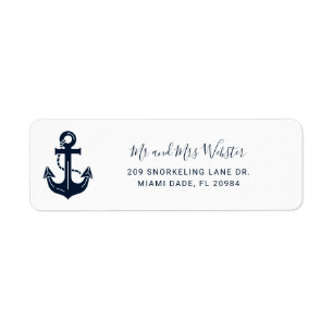 Mr and Mrs Wedding Nautical Anchor Address Return Address Label