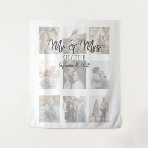 Mr and Mrs Wedding Photo Collage Tapestry