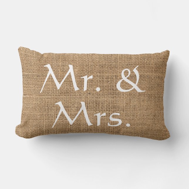 Mr. and Mrs. Wedding rustic burlap Lumbar Cushion (Front)
