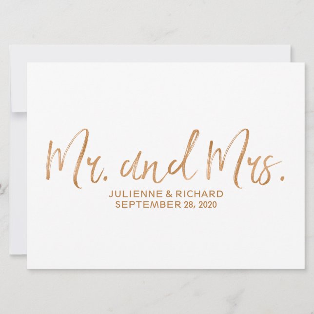 "Mr. and Mrs." Wedding Sign | Stylish Copper (Front)