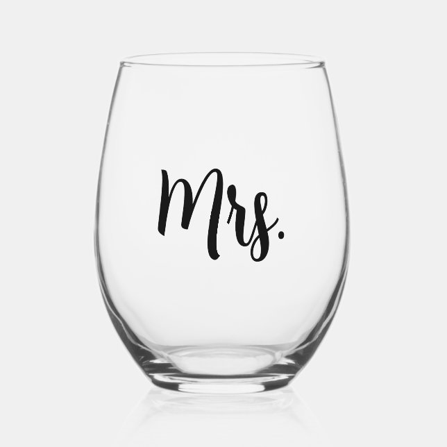 Mr. and Mrs. Wedding Stemless Wine Glass (Front)