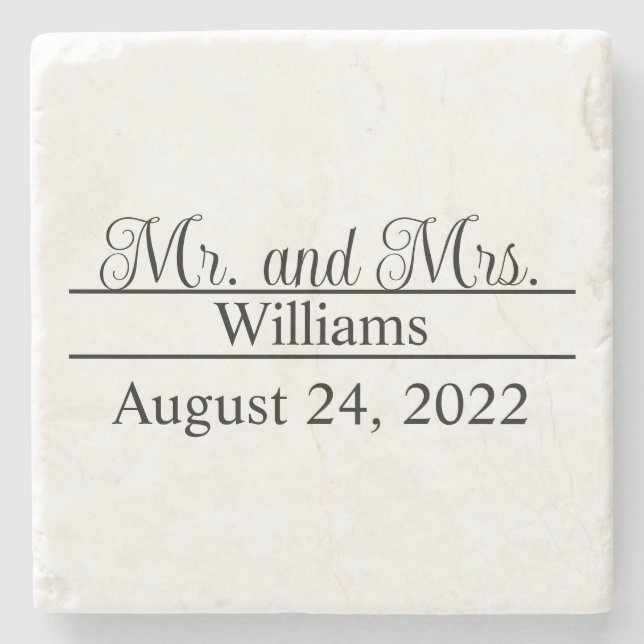 Mr. and Mrs. Wedding Stone Coaster (Front)