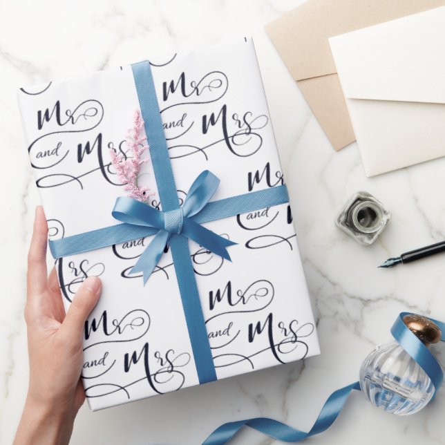 Mr and Mrs  Wedding Text Wrapping Paper (Gifting)