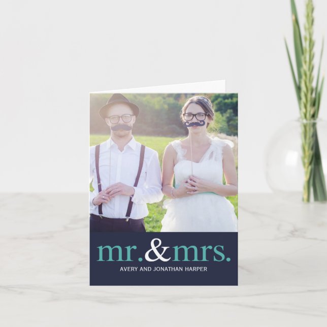MR. AND MRS. Wedding Thank You Photo Card (Front)