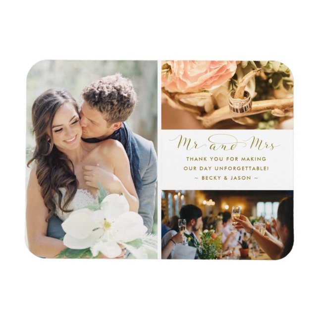 Mr and Mrs Wedding Thank You Photo Collage  Magnet (Horizontal)