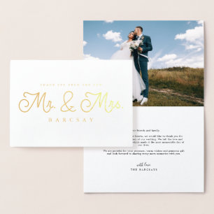 Mr and Mrs Wedding Thank You Photo Foil Card