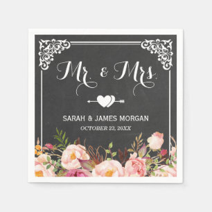 Mr. and Mrs. Wedding Vintage Chalkboard Flowers Napkin