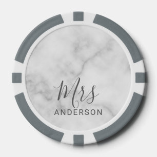 Mr and Mrs White Marble Modern Script Wedding Poker Chips