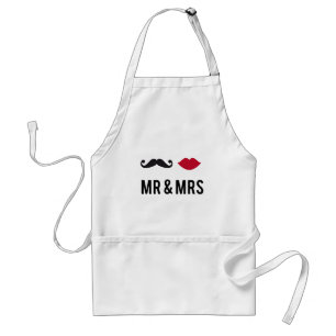 mr. and mrs. with moustache and red lips standard apron