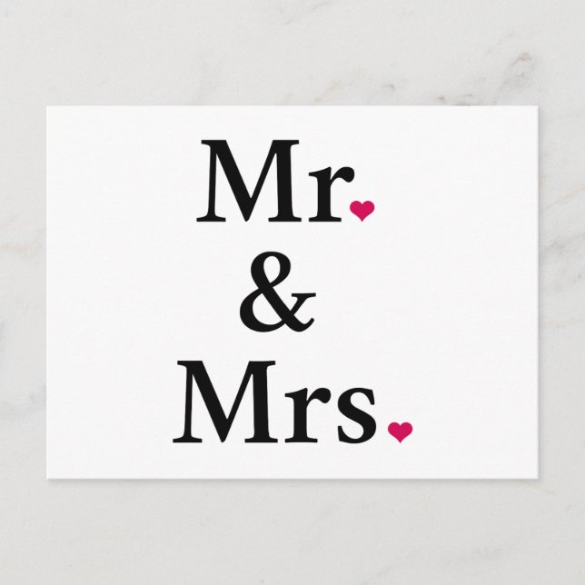 mr. and mrs. with two red hearts postcard (Front)