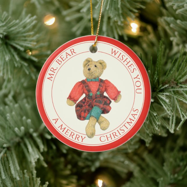 MR. BEAR Ceramic Circle Ornament + Text (Tree)