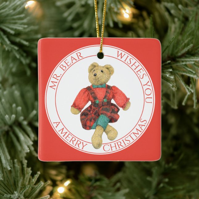 MR. BEAR Ceramic Square Ornament (Tree)