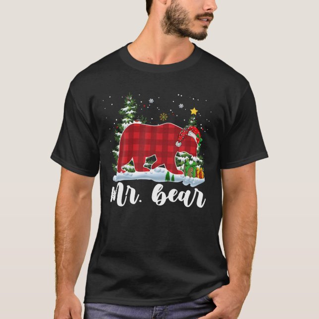 MR BEAR Men Red Plaid Christmas Pajama Mister T Sh T-Shirt (Front)