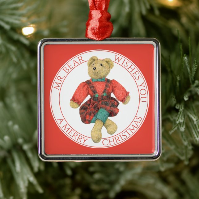 MR. BEAR Premium Square Ornament + Text (Tree)