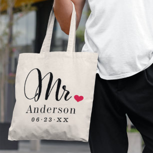 Mr. Black Script Married Monogram Wedding Tote Bag