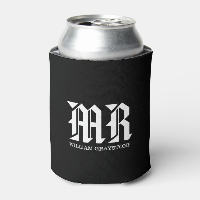 MR Black & White Name Monogram Initials   Can Cooler (Can Front)