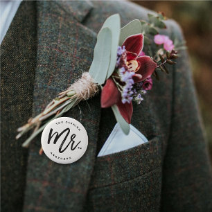 Mr. Brush Script Bow Tie Wedding Bachelor Party 6 Cm Round Badge