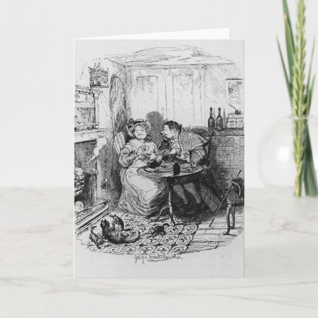 Mr Bumble and Mrs Corney taking tea Card (Front)