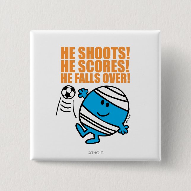 Mr. Bump Playing Soccer 15 Cm Square Badge (Front)