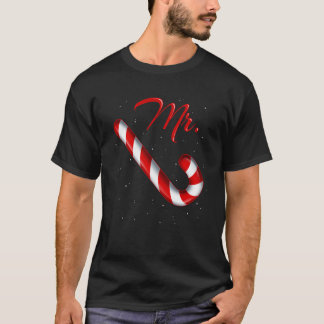 Mr Candy Cane Mrs Merry and Bright Red and White M T-Shirt