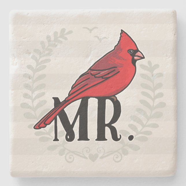 Mr. Cardinal Mr and Mrs His and Hers Stone Coaster (Front)