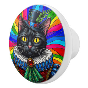 Mr Cat, Victorian Black Cat in Hat  Ceramic Knob