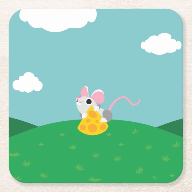Mr. Cheeseman the Mouse Square Paper Coaster (Front)