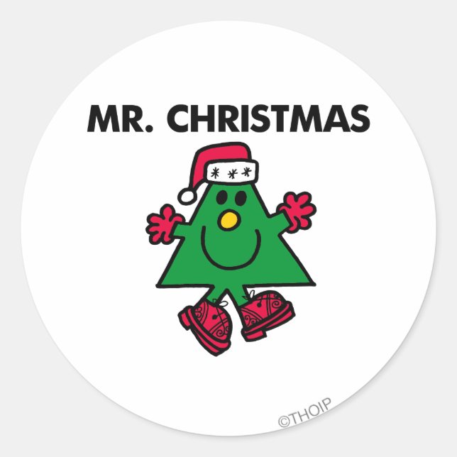 Mr. Christmas | Festive Hat & Gloves Classic Round Sticker (Front)